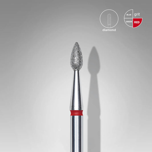 Punta diamantata goccia, rosso, diametro 2.3 mm - lunghezza punta 5 mm