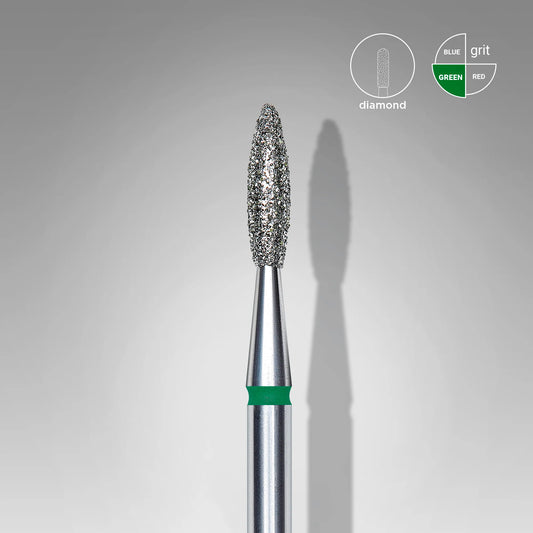 Punta diamantata fiamma, verde, diametro 2.1 mm - lunghezza punta 8 mm