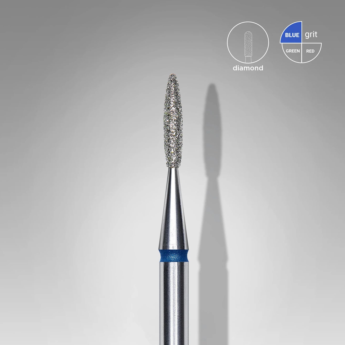 Punta diamantata fiamma, blu, diametro 1.6 mm - lunghezza punta 8 mm