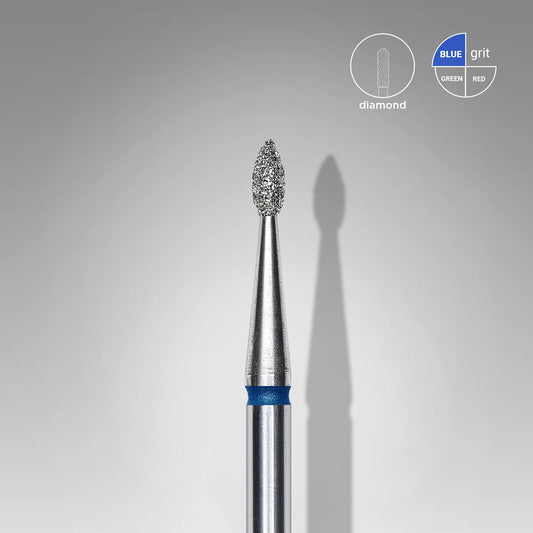 Punta diamantata goccia, blu, diametro 1.6 mm - lunghezza punta 4 mm