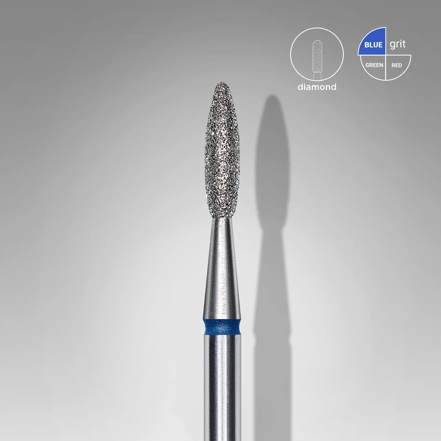 Punta diamantata fiamma, blu, diametro 2.1 mm - lunghezza punta 8 mm