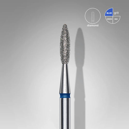 Punta diamantata fiamma, blu, diametro 2.1 mm - lunghezza punta 8 mm