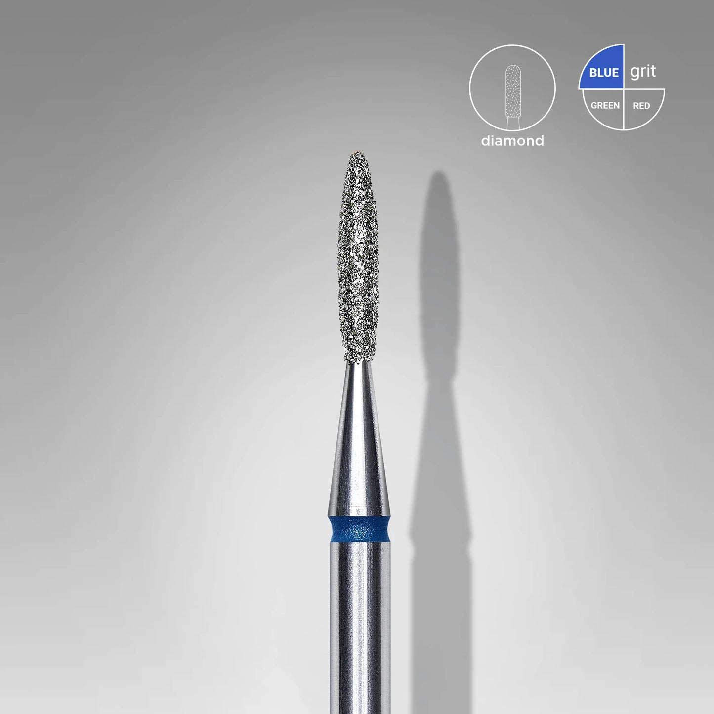 Punta diamantata fiamma appuntita, blu, diametro 1.6 mm - lunghezza punta 8 mm