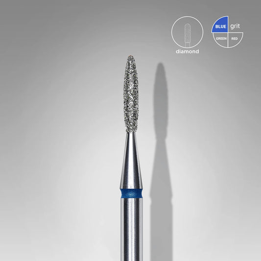 Punta diamantata fiamma appuntita, blu, diametro 1.6 mm - lunghezza punta 8 mm