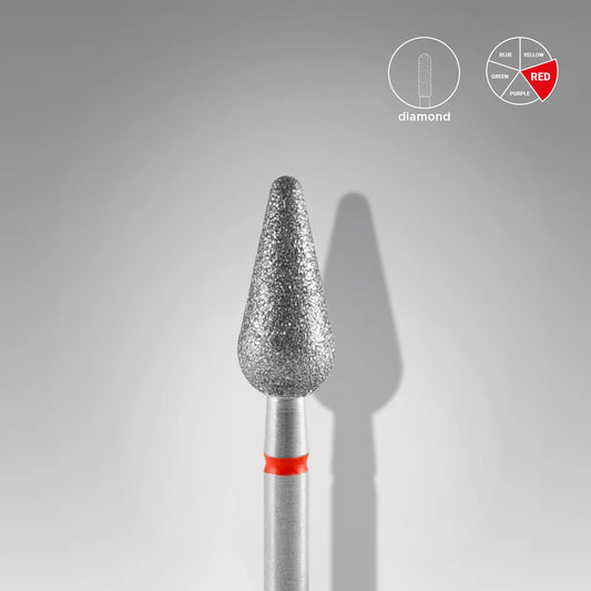 Punta diamantata pera arrotondata, rosso, diametro 5 mm - lunghezza punta 12 mm