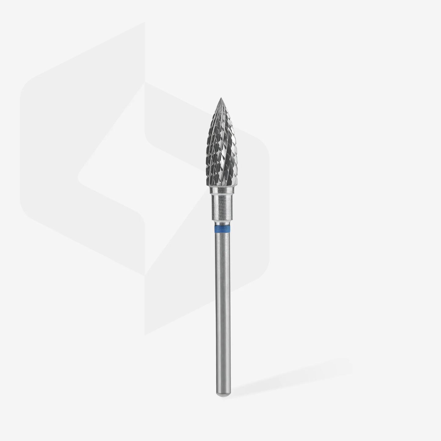 Punta fresa a forma di fiamma in metallo duro per unghie blu EXPERT diametro 5 mm / parte operativa 13,5 mm