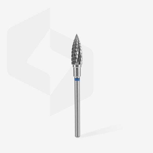 Punta fresa a forma di fiamma in metallo duro per unghie blu EXPERT diametro 5 mm / parte operativa 13,5 mm