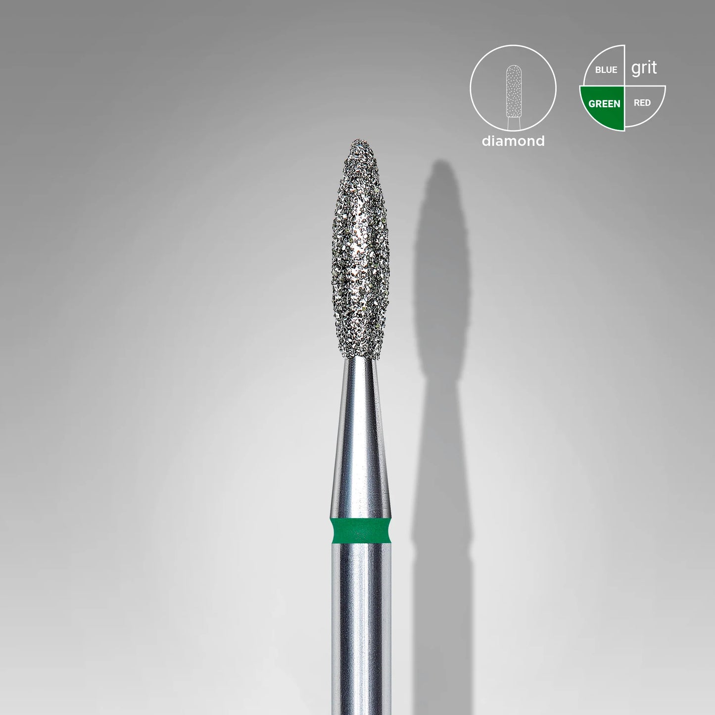Punta diamantata fiamma, verde, diametro 2.1 mm - lunghezza punta 8 mm