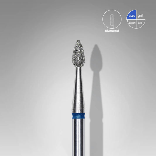 Punta diamantata goccia, blu, diametro 2.3 mm - lunghezza punta 5 mm