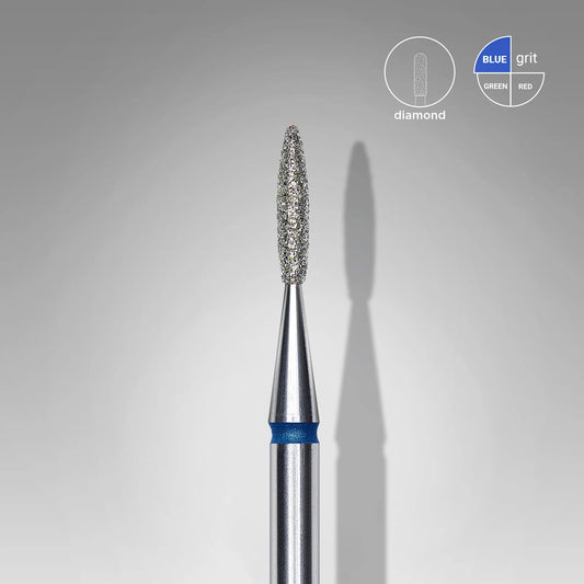 Punta diamantata fiamma, blu, diametro 1.6 mm - lunghezza punta 8 mm