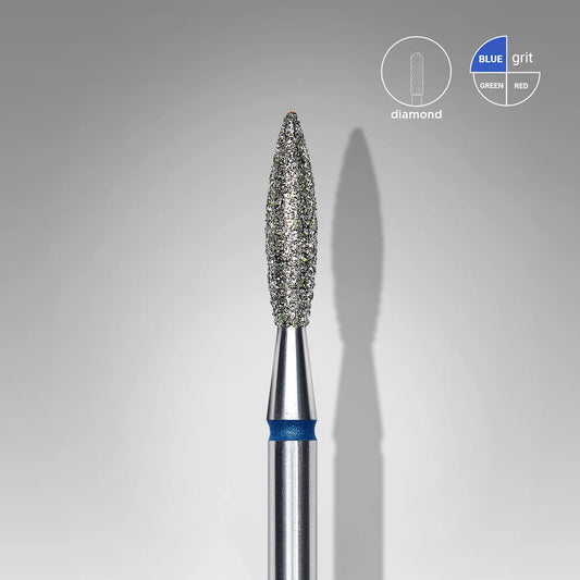 Punta diamantata fiamma, blu, diametro 2.3 mm - lunghezza punta 10 mm