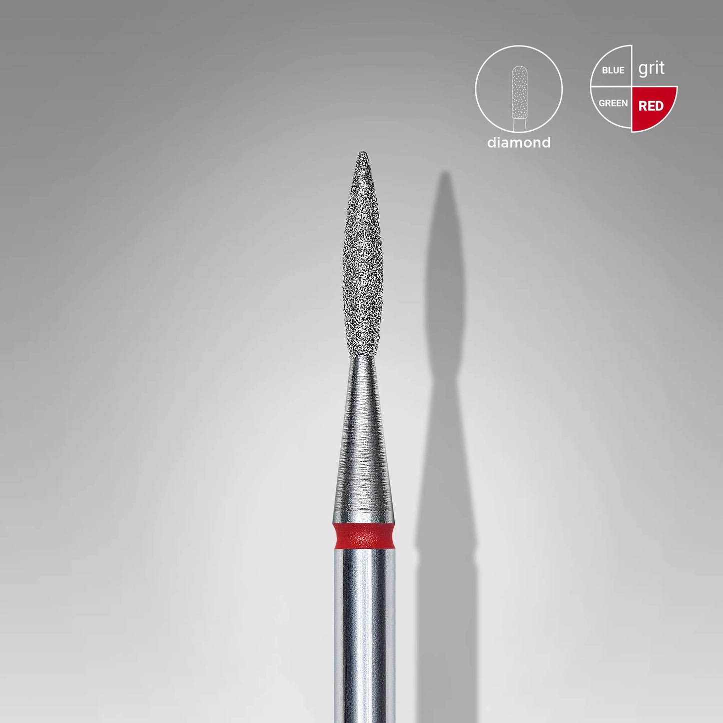 Punta diamantata fiamma appuntita, rosso, diametro 1.6 mm - lunghezza punta 8 mm