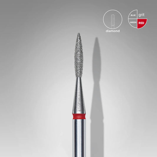 Punta diamantata fiamma appuntita, rosso, diametro 1.6 mm - lunghezza punta 8 mm